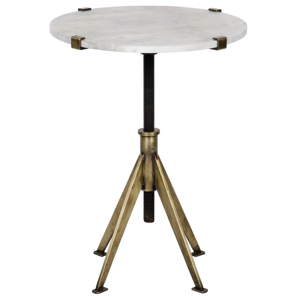 Qs Edith Adjustable Side Table, Small, Antique Brass, Metal And Quartz