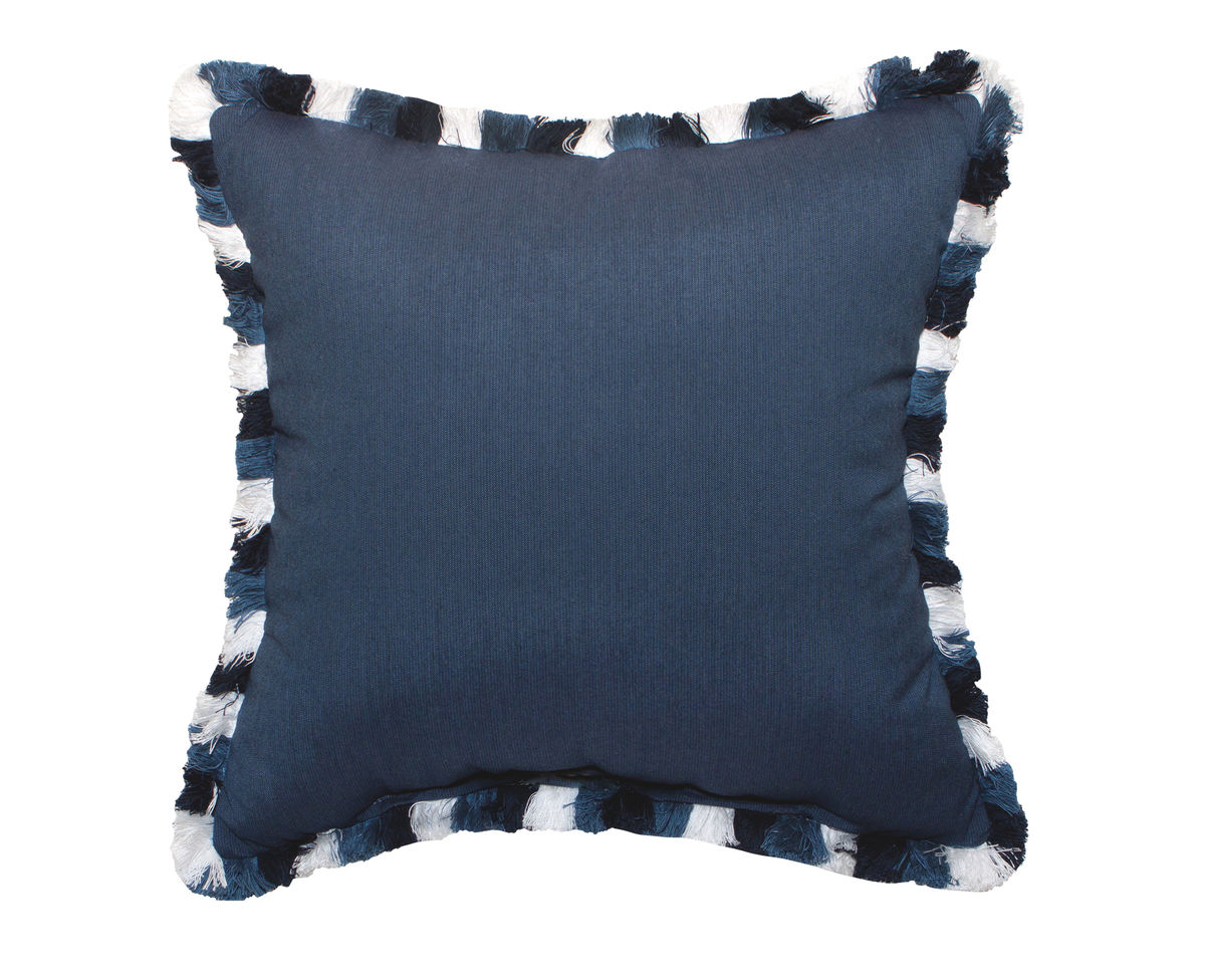 Pillow With Spectrum Indigo Fabric &amp; Color Block Fringe