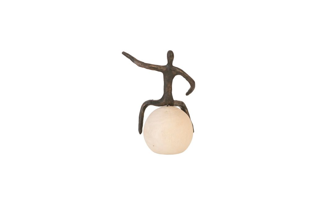 Abstract Figure On Bleached Wood Base, Bronze Finish, Extended Straight Arm