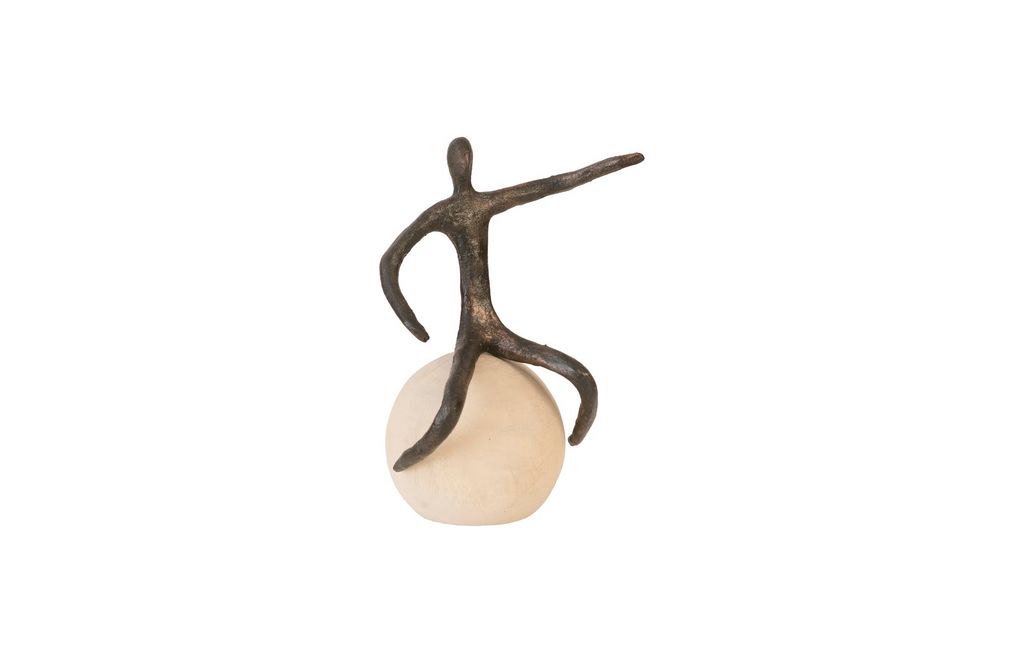 Abstract Figure On Bleached Wood Base, Bronze Finish, Extended Straight Arm
