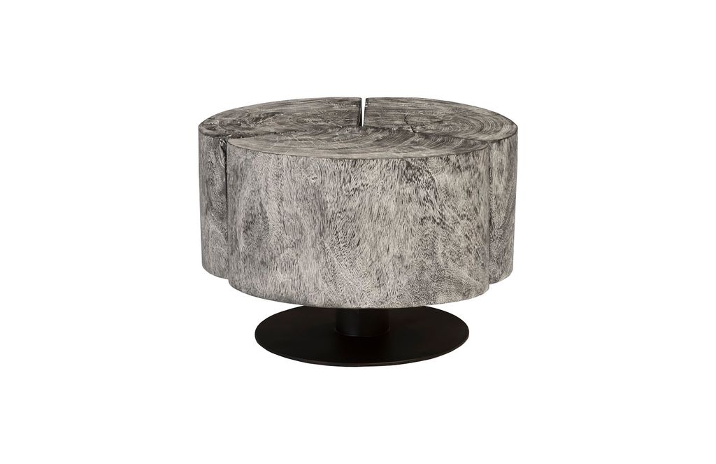 Preview image for Clover Coffee Table, Chamcha Wood, Gray Stone Finish, Metal Base