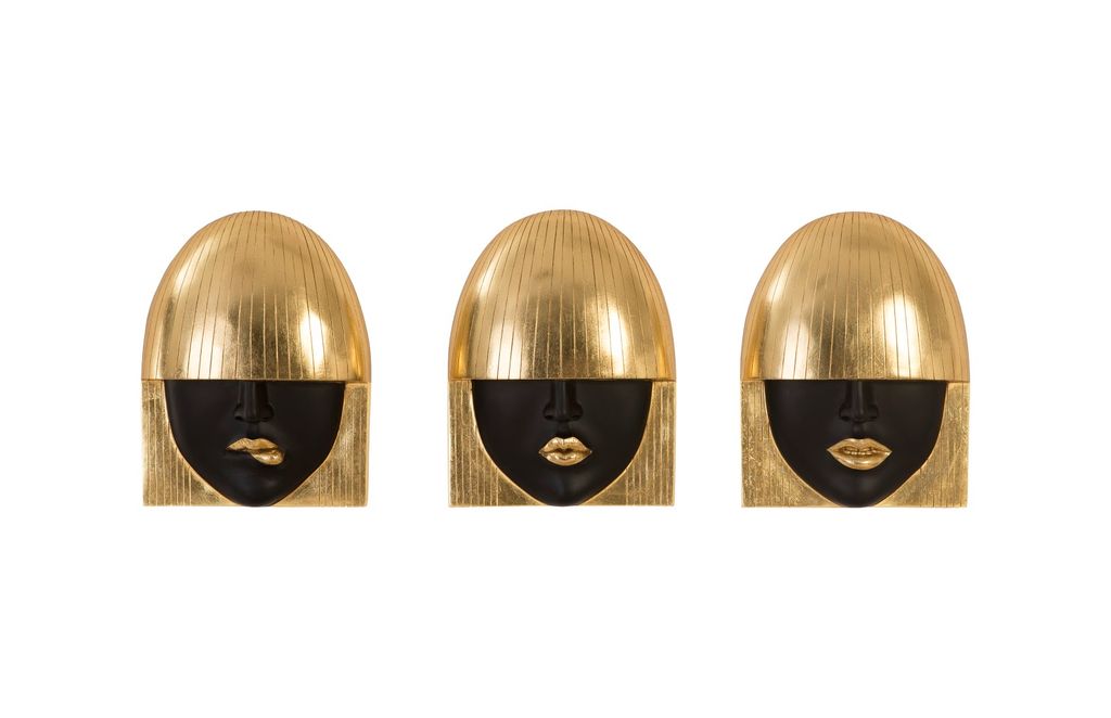 Fashion Faces Wall Art, Small, Black And Gold Leaf, Set Of 3