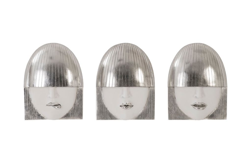 Fashion Faces Wall Art, Small, White And Silver Leaf, Set Of 3