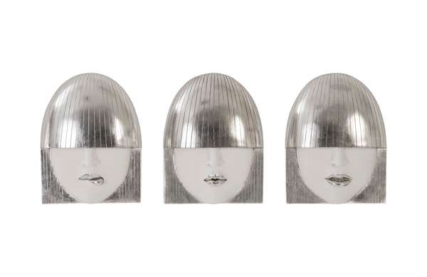 Fashion Faces Wall Art, Small, White And Silver Leaf, Set Of 3