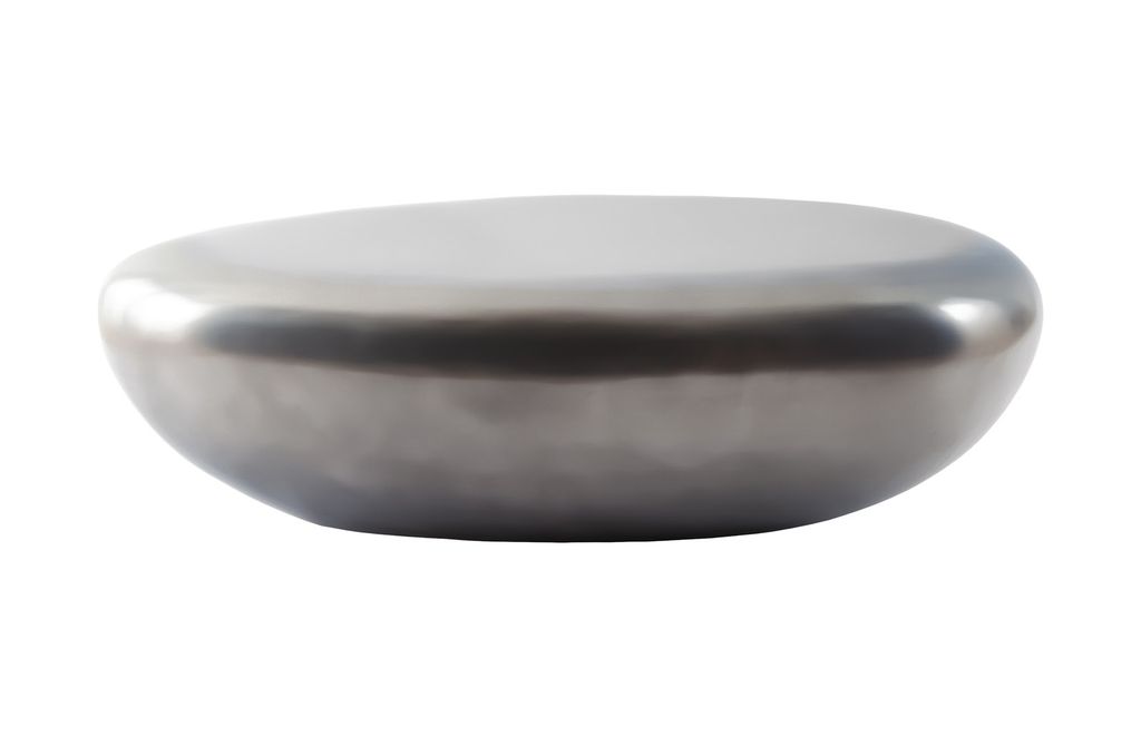 River Stone Coffee Table, Large, Resin, Polished Aluminum Finish