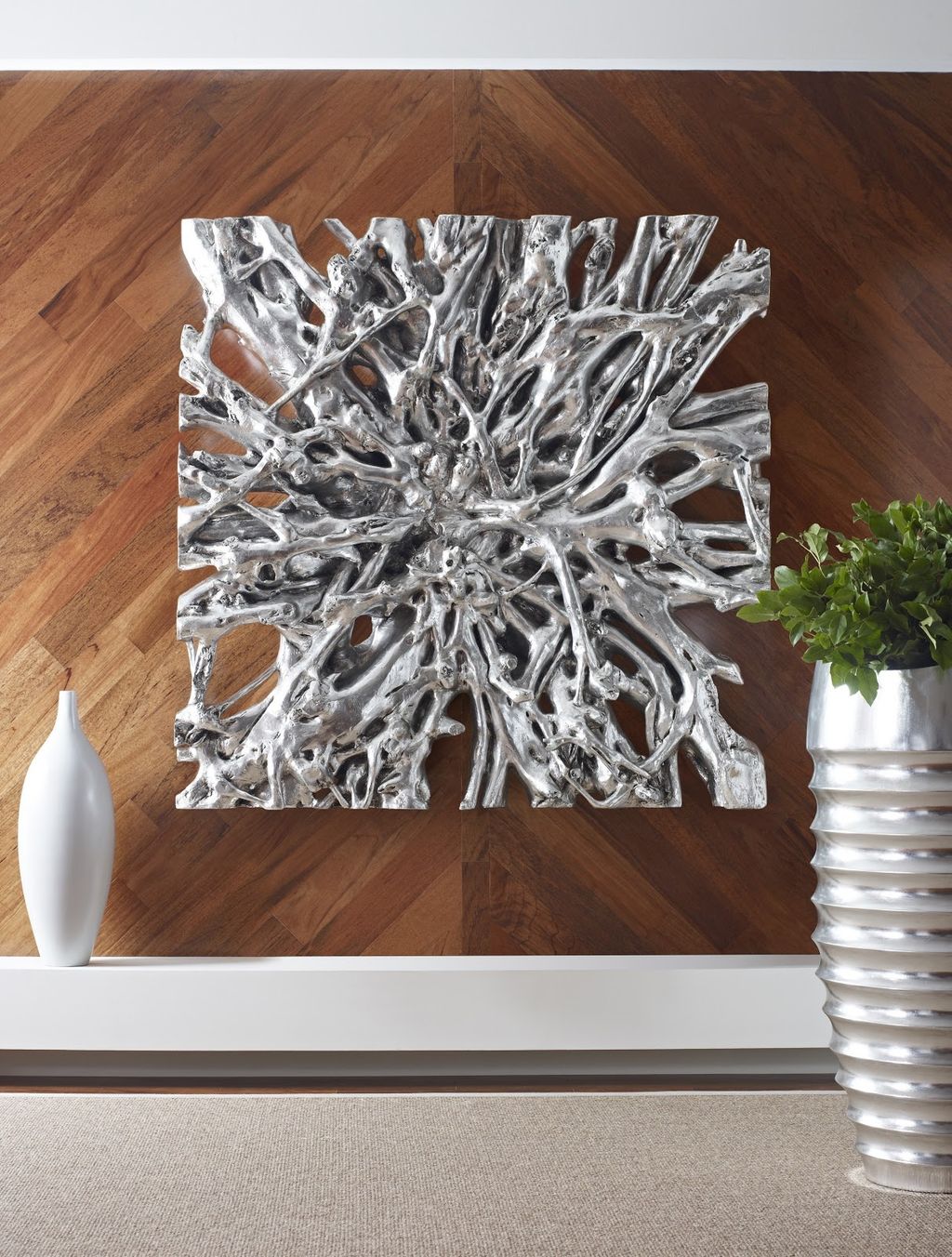 Square Root Wall Art, Silver Leaf, Large