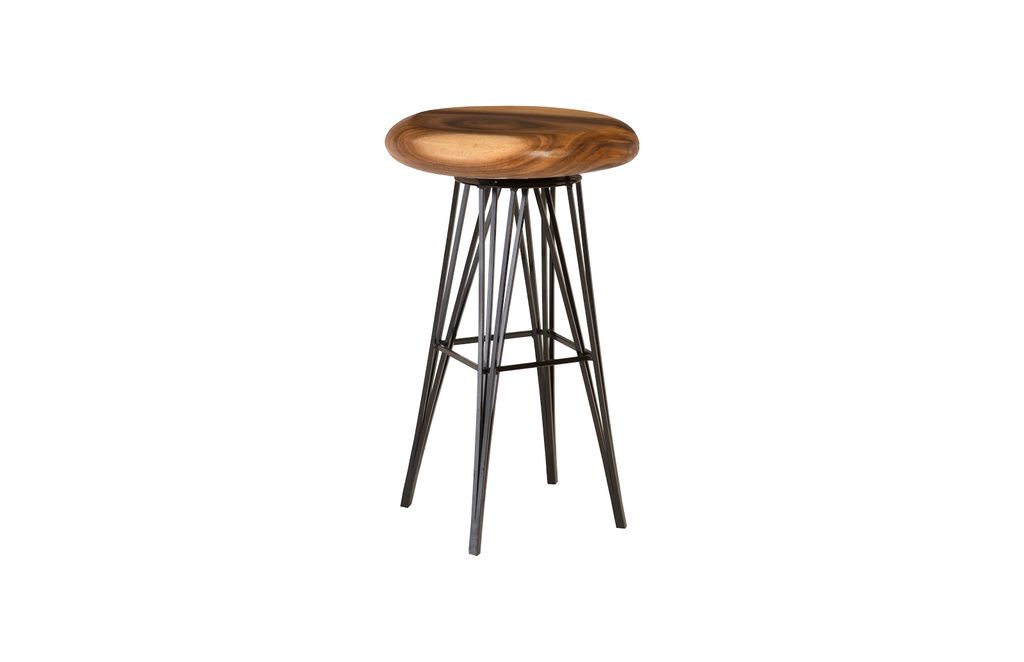 Preview image for String Bar Stool On Black Metal Legs, Swivel Seat, Chamcha Wood, Natural
