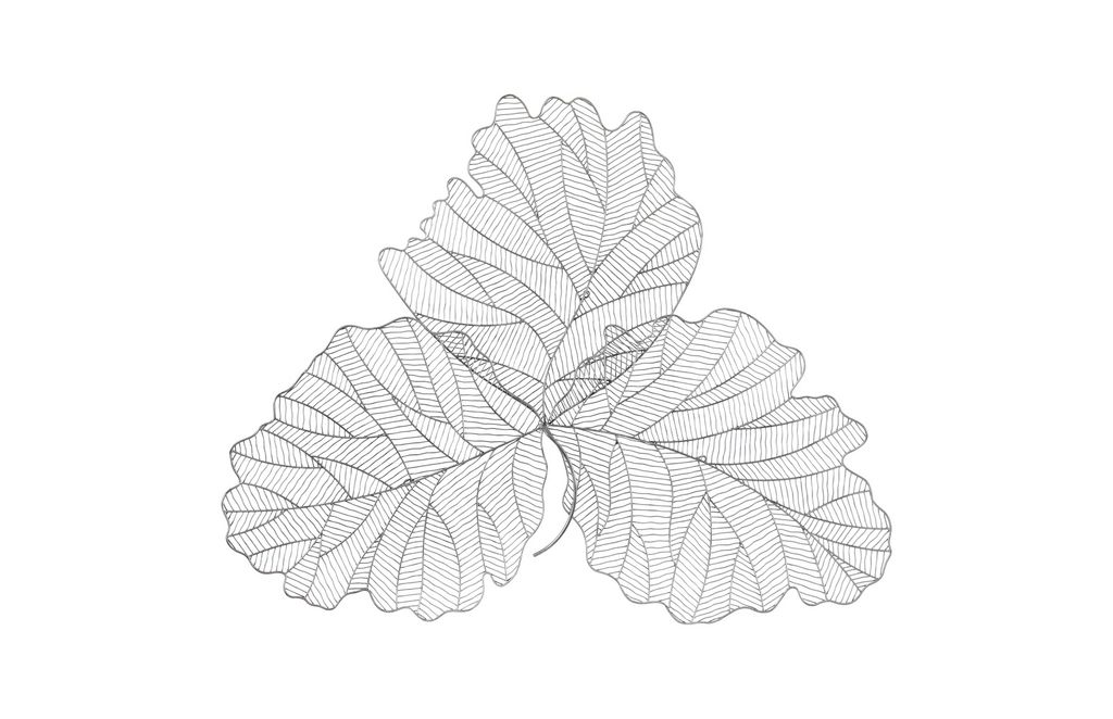Tri Leaf Wall Art, Large, Metal, Silver/Black