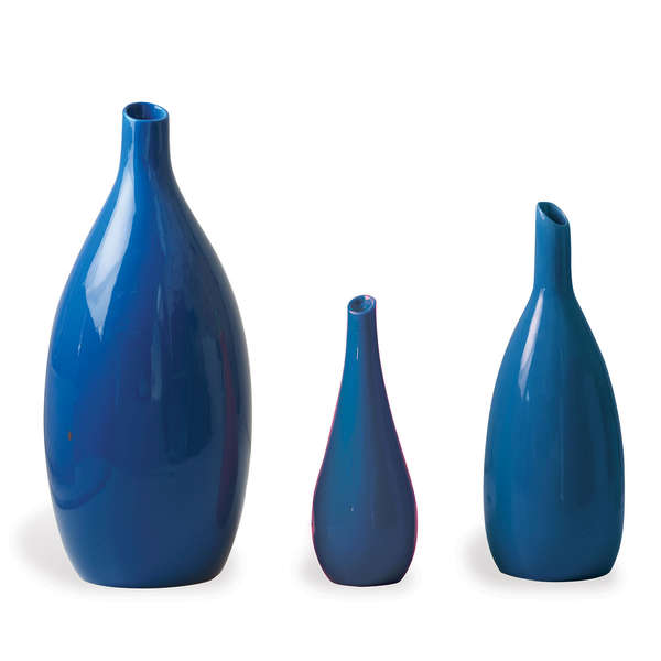 Trio Blue Vases, Set Of 3