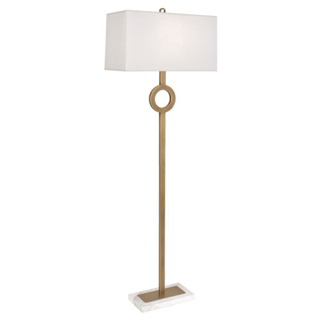 Preview image for Warm Brass Finish + White Marble Base Floor Lamp White Shade