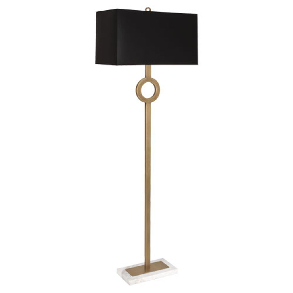 Preview image for Warm Brass Finish + White Marble Base Floor Lamp Black Shade