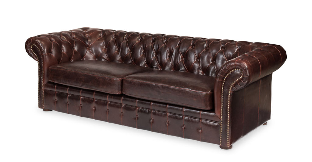 Preview image for Brown Leather Chesterfield Sofa with Nailheads 91"