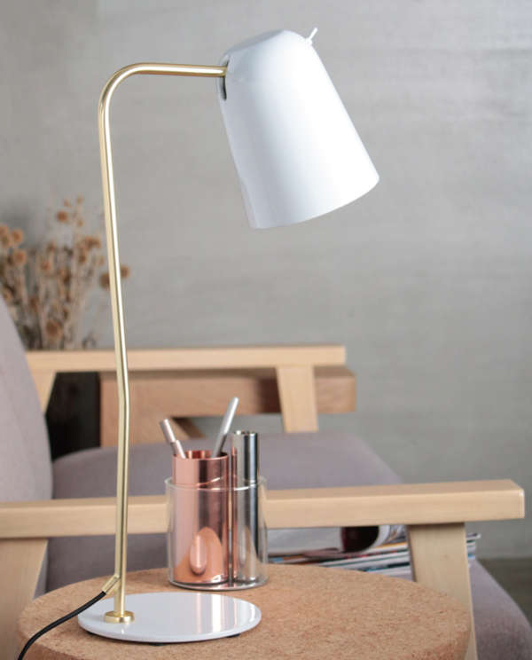 Dobi Table Lamp, White And Brass