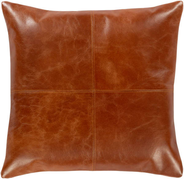 Burnt Orange Leather Pillow 18" (Down Insert + Cover)