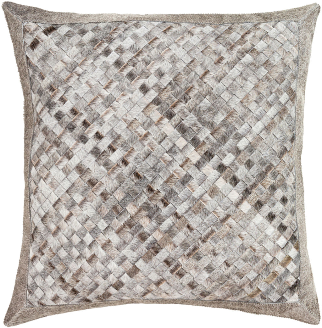 Gray Hair on Hide Woven Leather Pillow 20" (Down Insert + Cover)