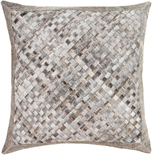 Gray Hair on Hide Woven Leather Pillow 20" (Down Insert + Cover)