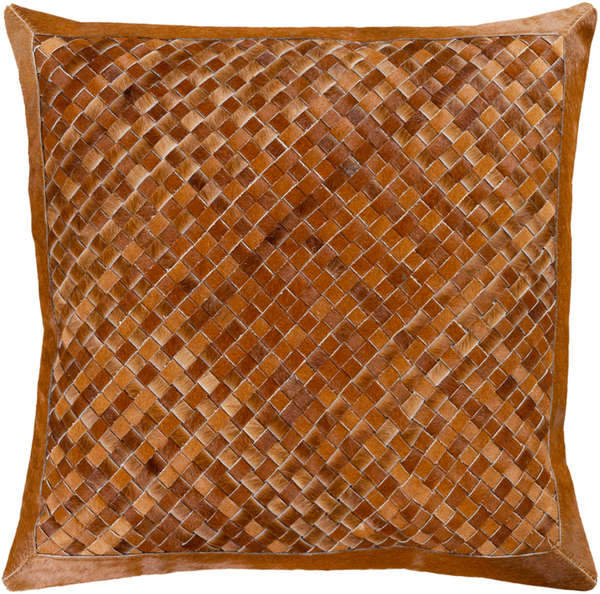 Cognac Woven Leather Pillow 20" (Down Insert + Cover)