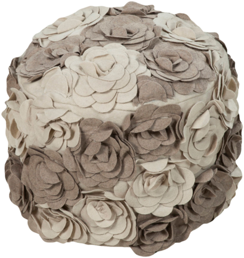 Felted Floral 18" X 18" X 14" Pouf, Camel