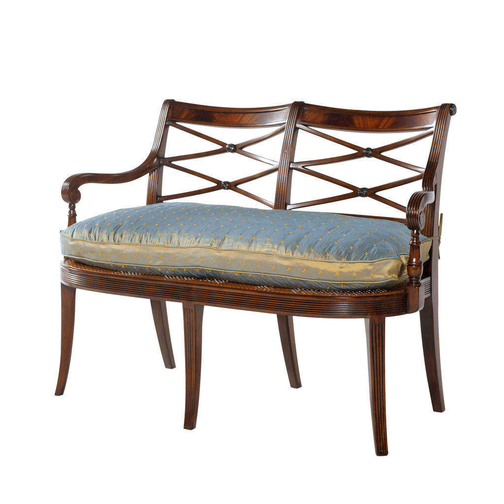 BENCH #1 | A-58 Caned Double Back Settee 49" (Silk Cushion)