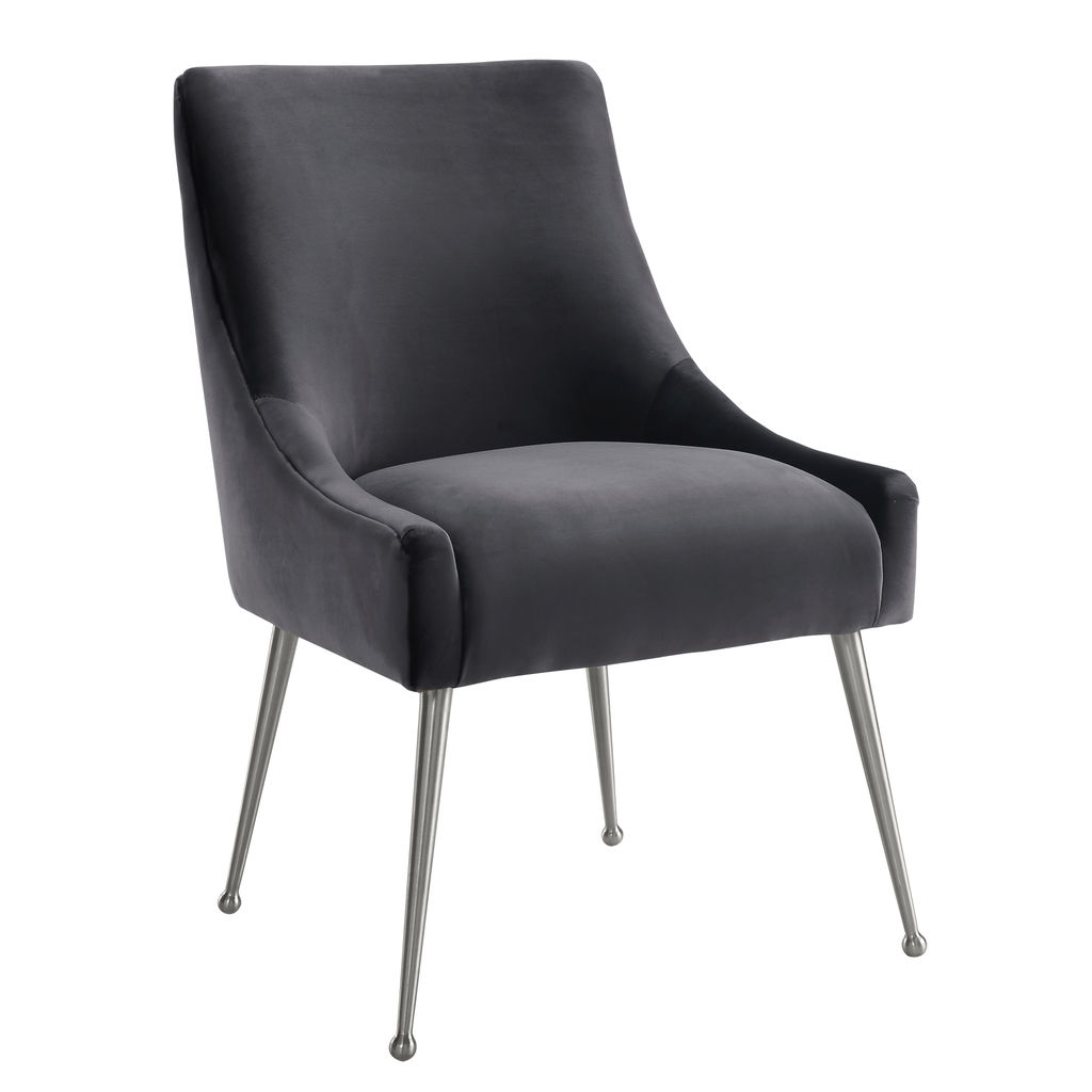 Shuri Grey Velvet Side Chair With Silver Leg