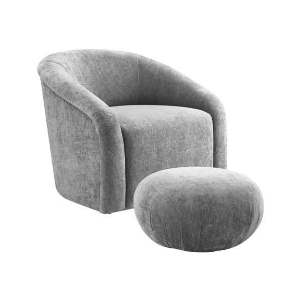 Pisa Grey Chenille Chair + Ottoman Set