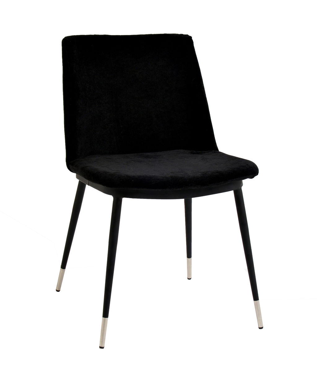 Evora Black Velvet Chair - Silver Legs (Set Of 2)
