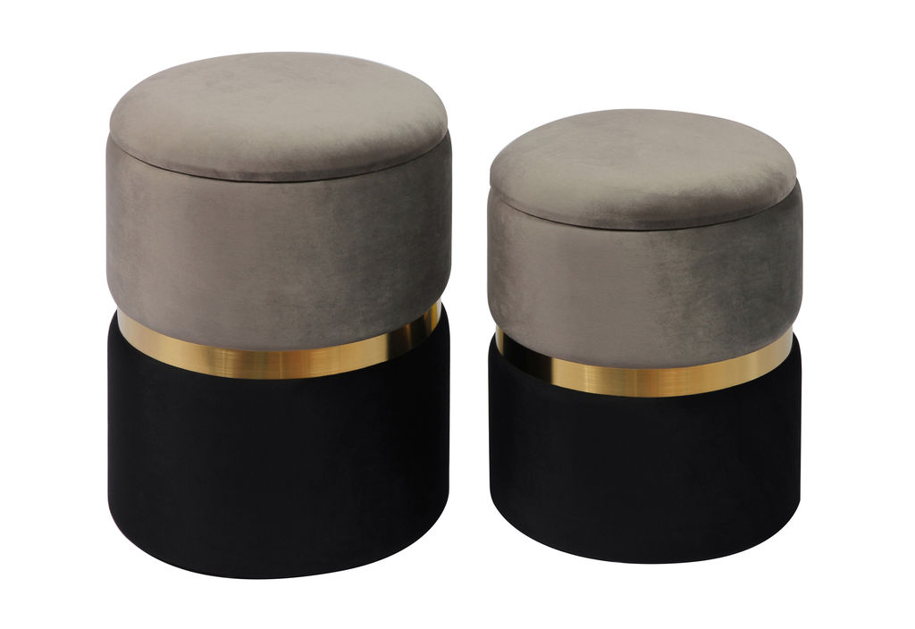 Gigi Grey Velvet Storage Ottomans - Set Of 2