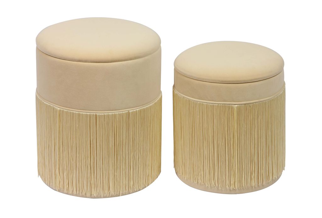 Preview image for Tassel Cream Velvet Storage Ottomans - Set Of 2