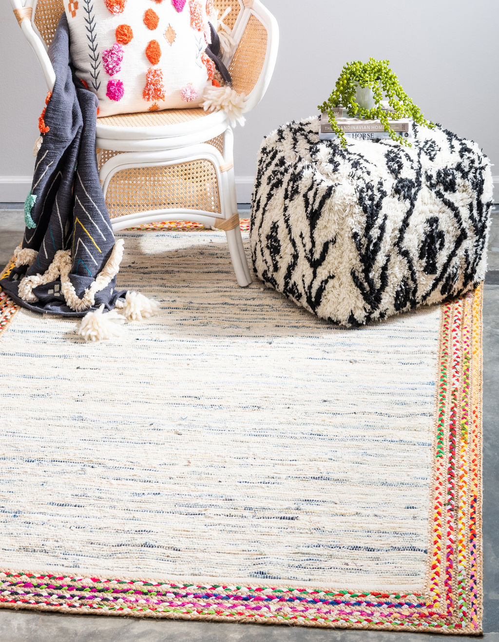 Unique Loom Striped Chindi Jute Rug, 6' 0 X 9' 0