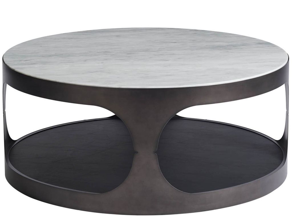 Preview image for Modern Industrial Stone Top Round Coffee Table 40 inch