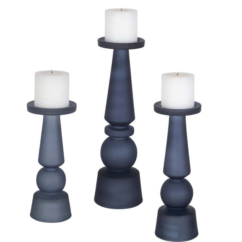 Preview image for Cassiopeia Blue Glass Candleholders, S/3