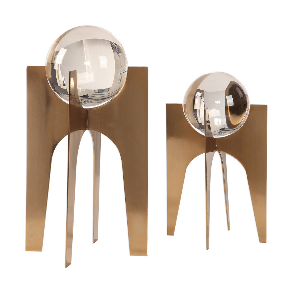 Crystal Spheres Gold Base Decorative Accessory (Set of 2)