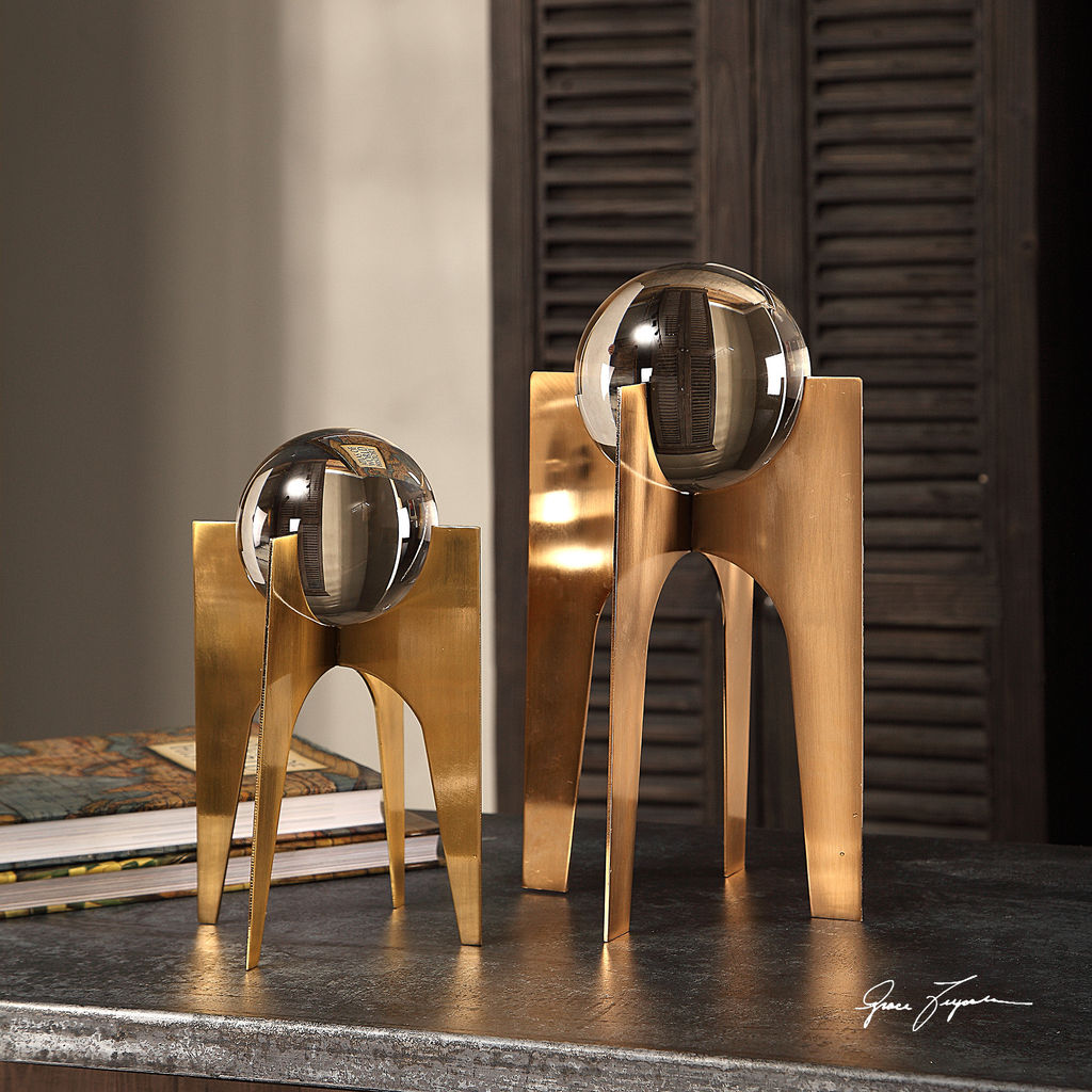 Crystal Spheres Gold Base Decorative Accessory (Set of 2)