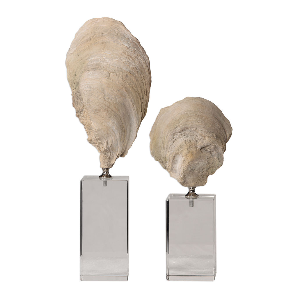 Oyster Shell Sculptures Acrylic Base (Set of 2)