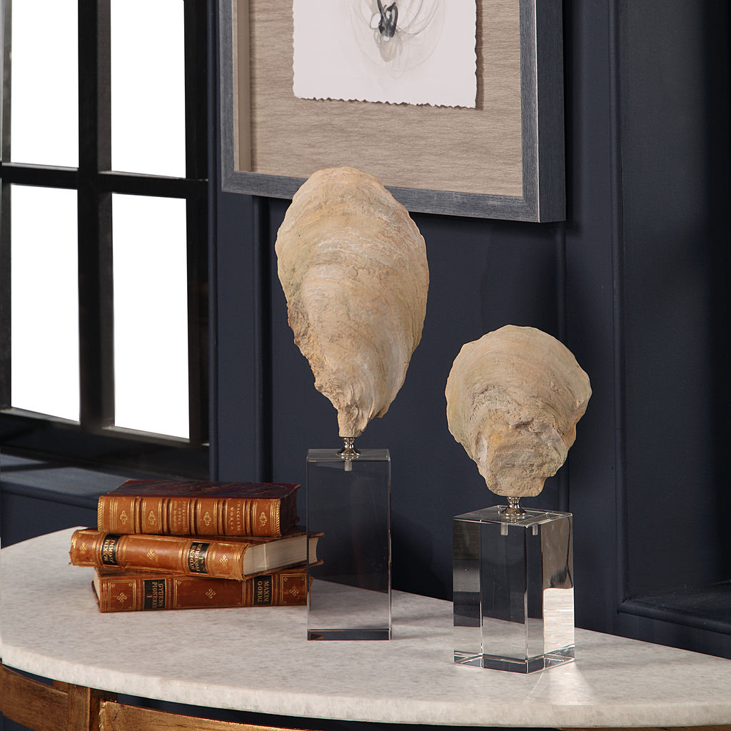 Oyster Shell Sculptures Acrylic Base (Set of 2)