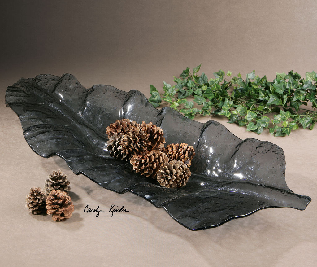 Glass Leaf Tray - In Dark Gray