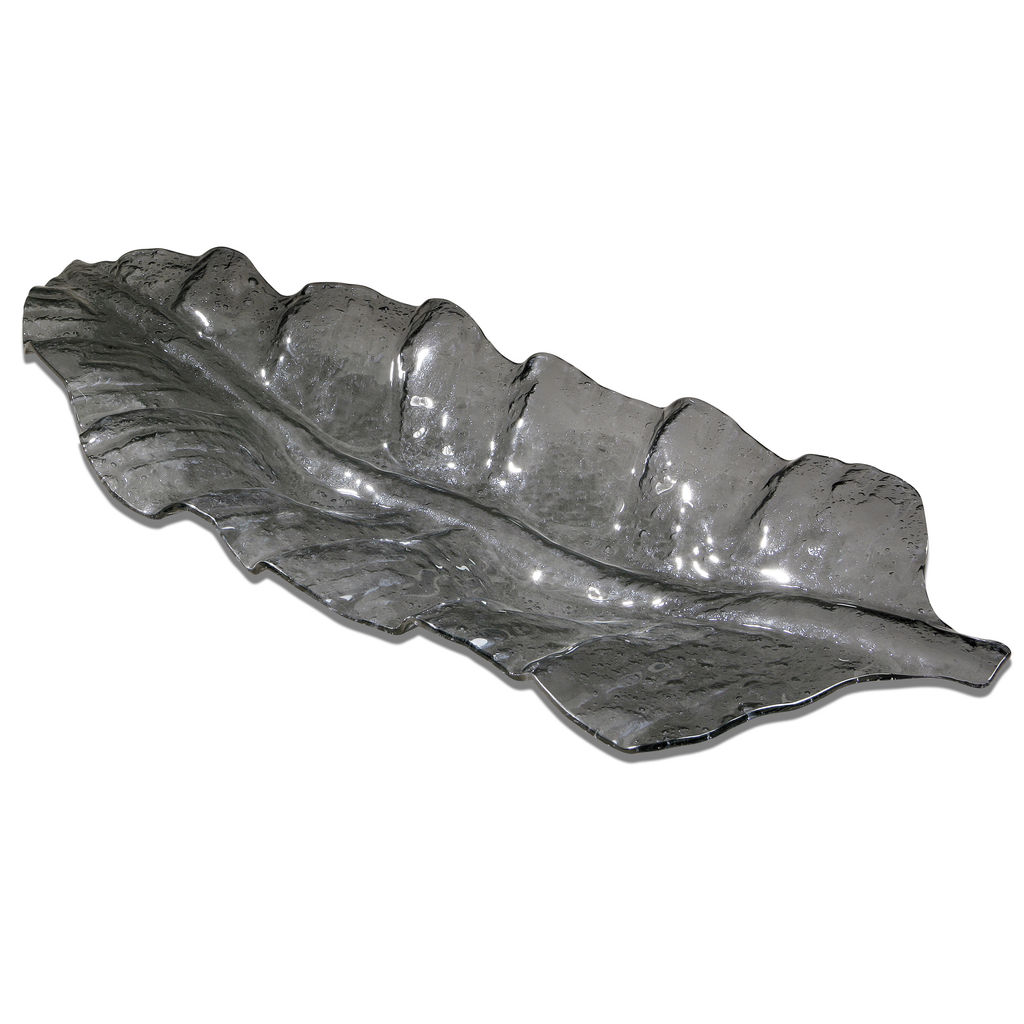 Glass Leaf Tray - In Dark Gray