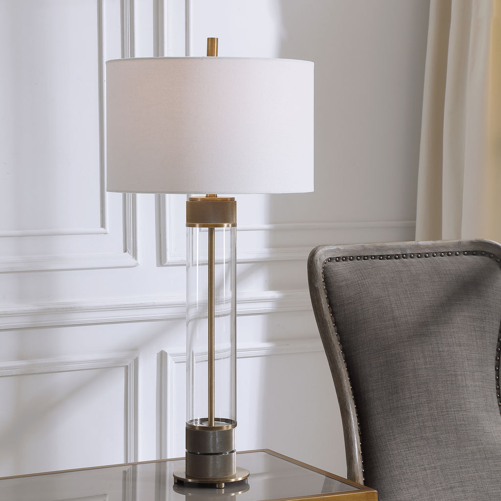 White Glass Bronze Table Lamp