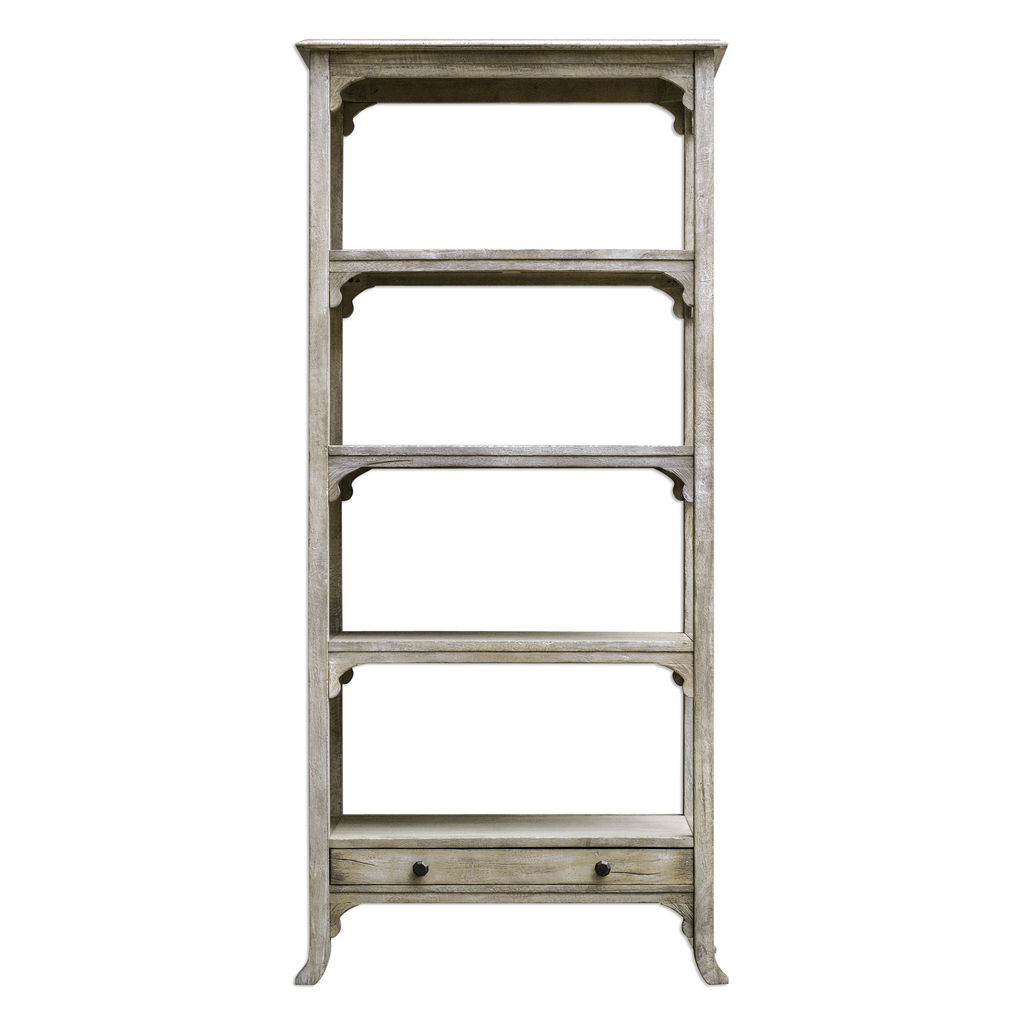 Etagere Shelving Unit Aged White Finish Mango Wood