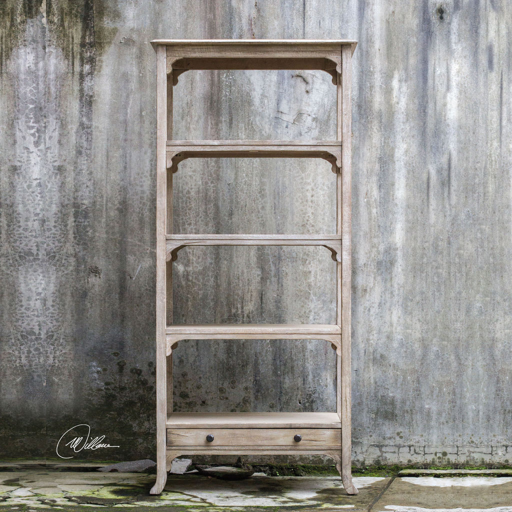 Etagere Shelving Unit Aged White Finish Mango Wood