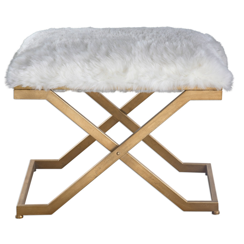 White Faux Fur Small Bench