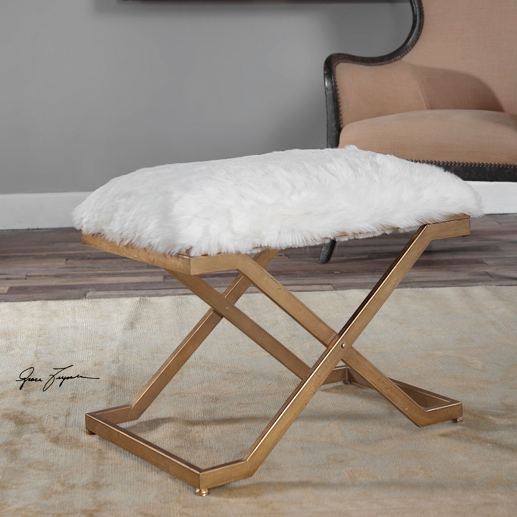 White Faux Fur Small Bench