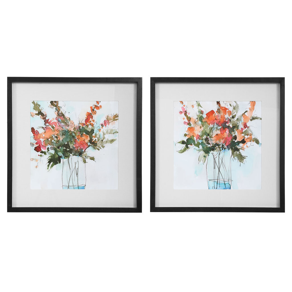 Fresh Flowers Watercolor Prints, S/2