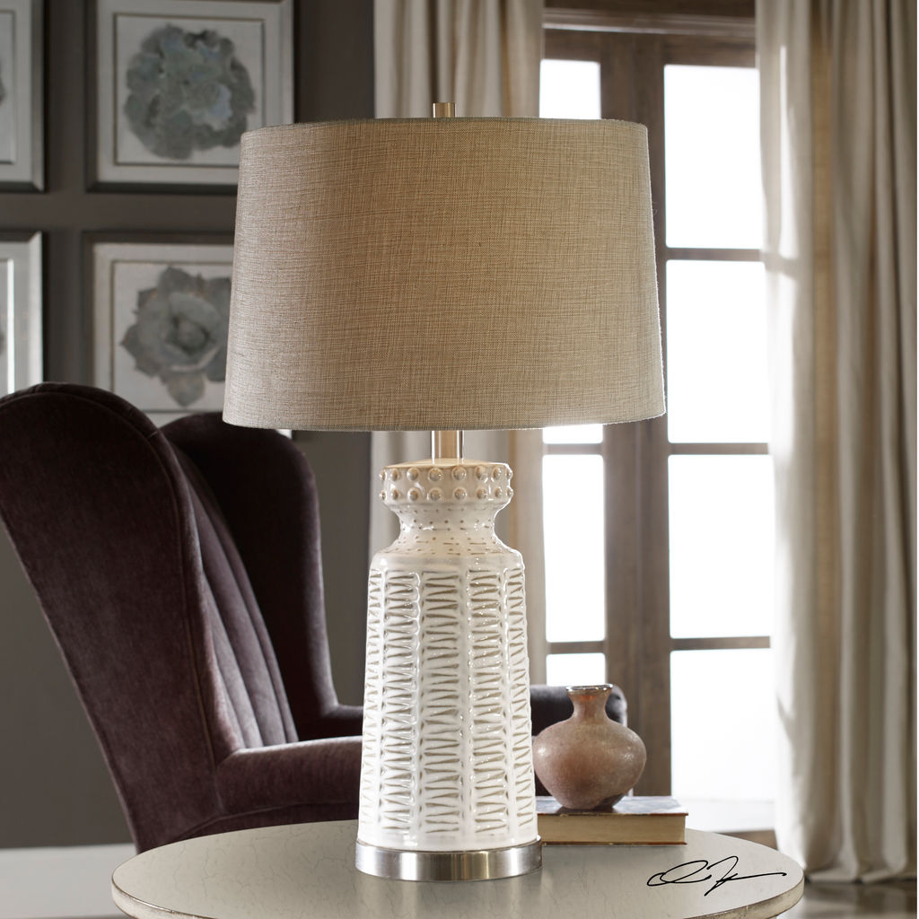 Uttermost Kansa Distressed White Table Lamp