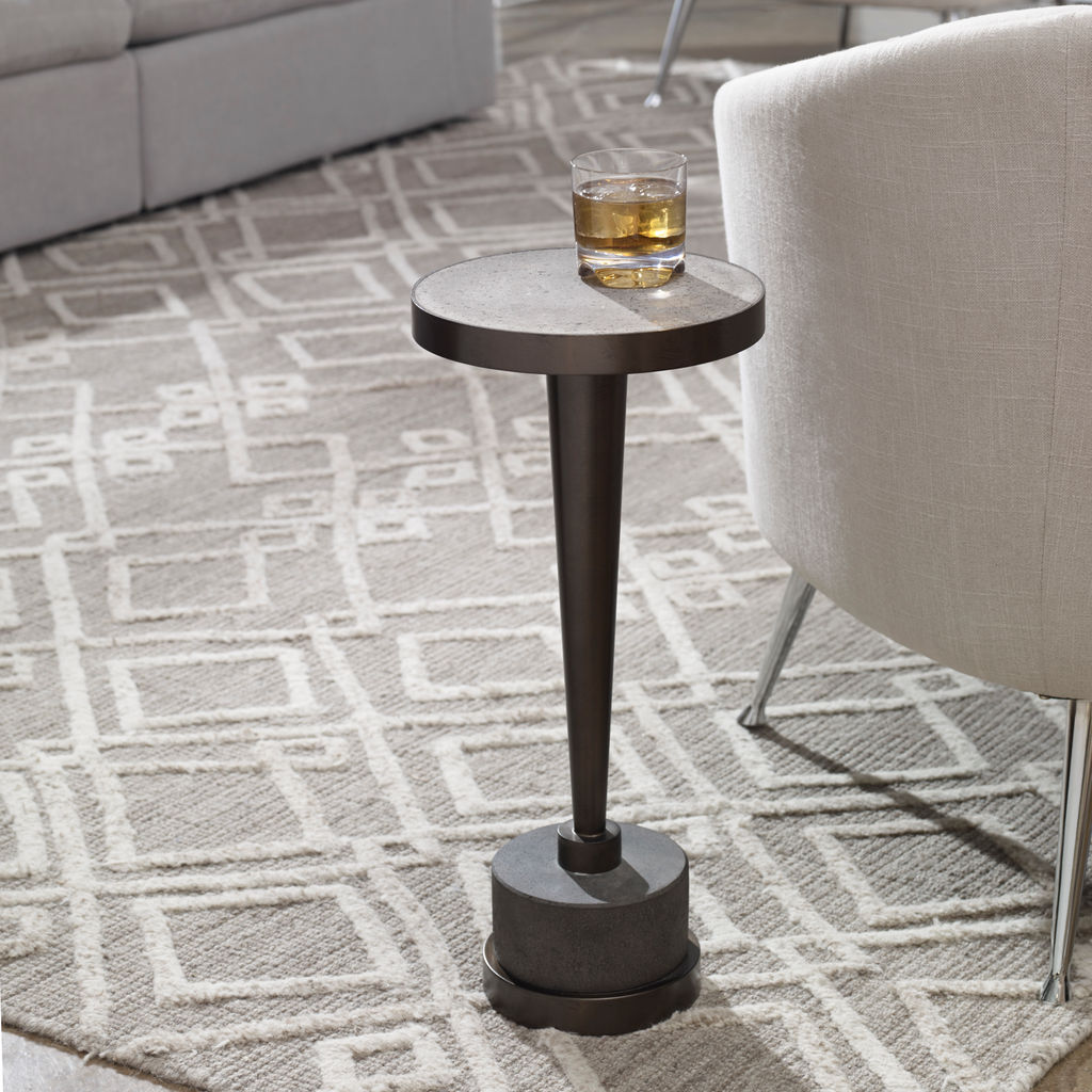 Accent Drink Table Gray Concrete + Oxidized Bronze Steel