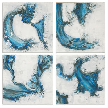 Uttermost Swirls In Blue Abstract Art, S/4