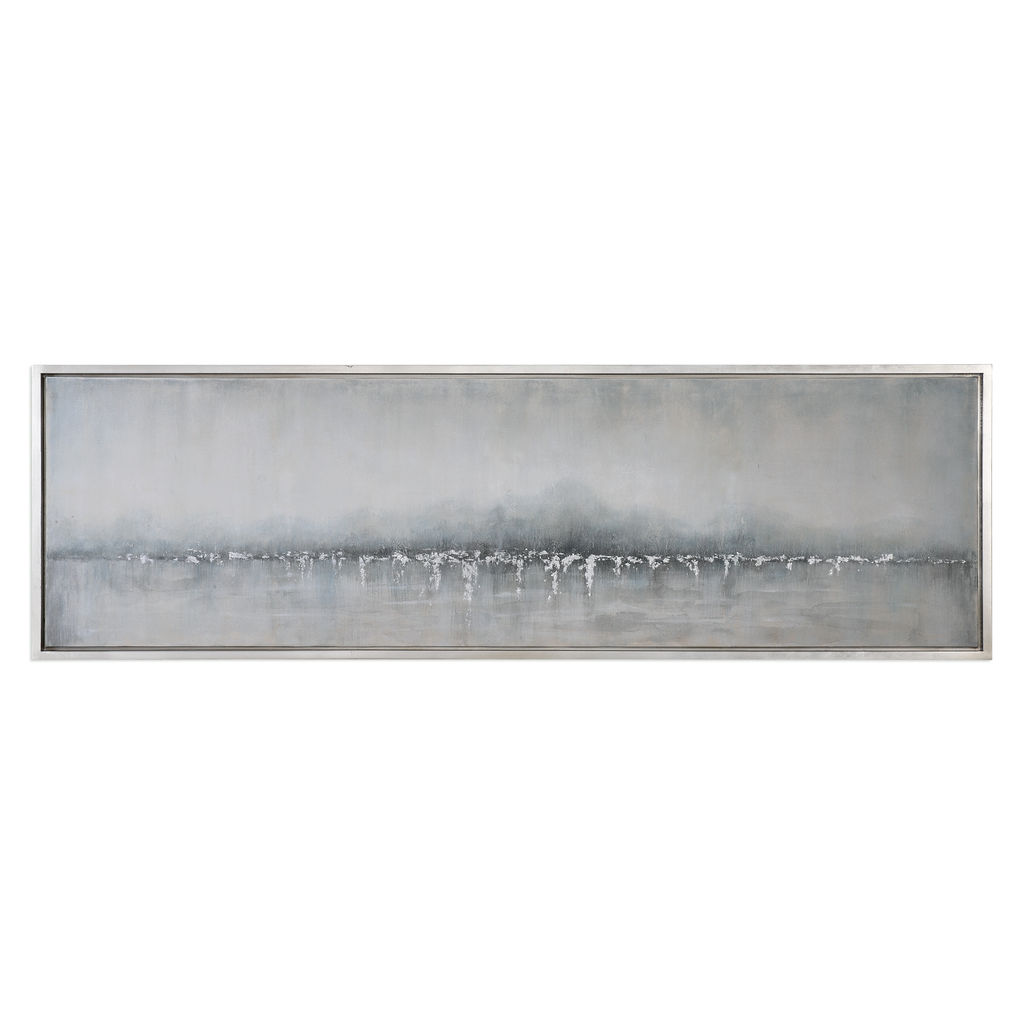 Light Gray Cream & Blue Hand Painted Canvas Framed Abstract Art