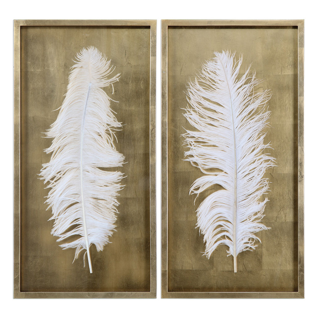 Preview image for White Feathers Gold Shadow Box S/2