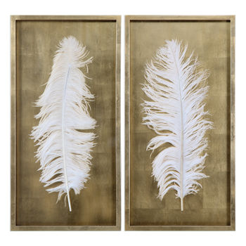 White Feathers Gold Shadow Box S/2