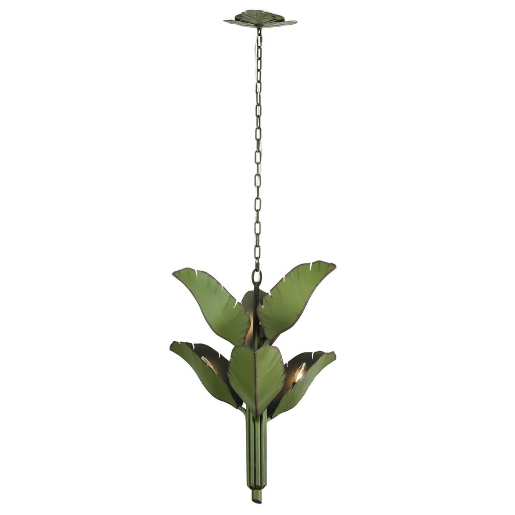 Banana Leaf 6-Lt Chandelier - Natural Green